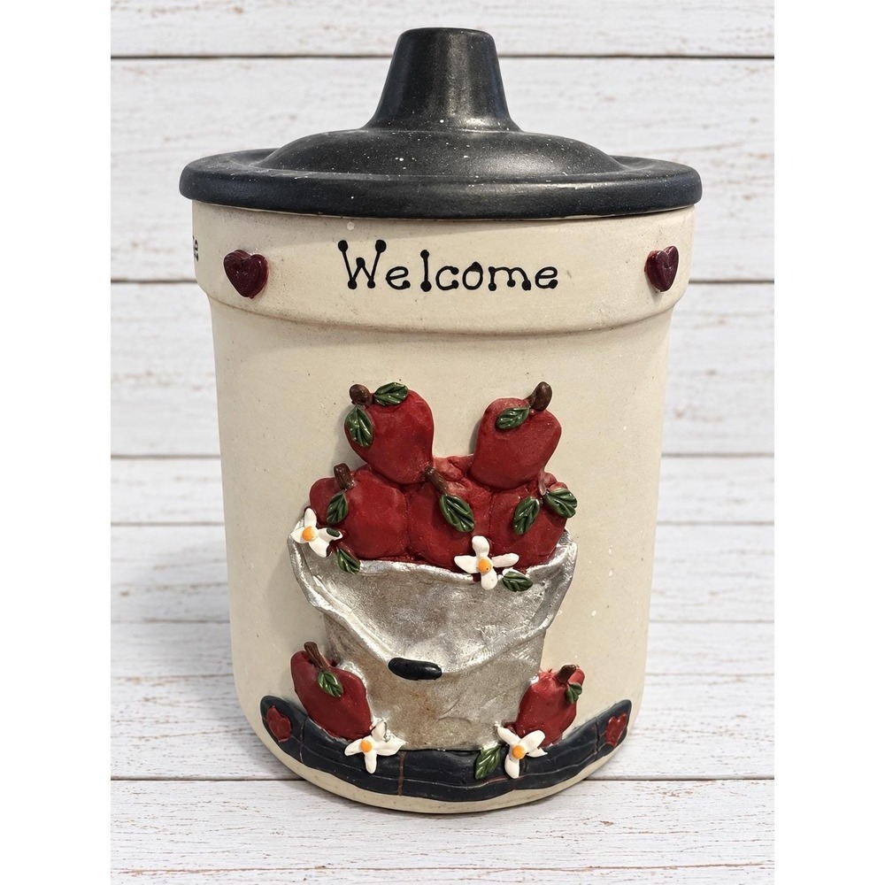 Vintage Gold Canyon Candle Macintosh Apple 11oz, Ceramic Welcome Crock NOS Disc